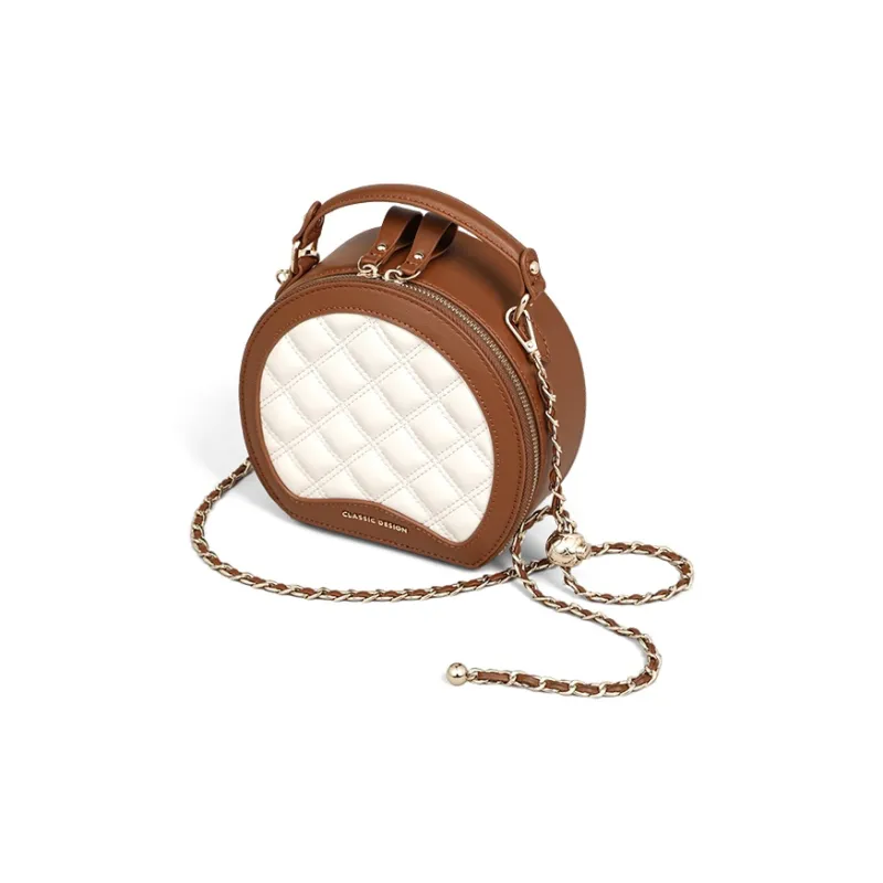 PT'SON Cow Leather With Synthetic Leather Handbag, Shoulder Bag, Crossbody Bag Regular Women's Beige White Brown-3