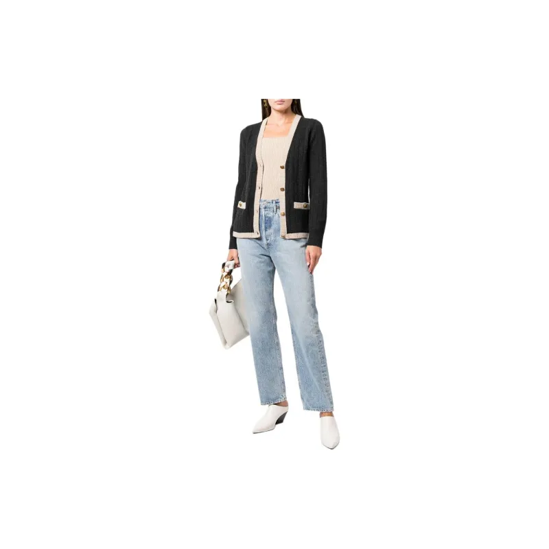 NILI LOTAN Contrast border Rib Knit Cardigan-1