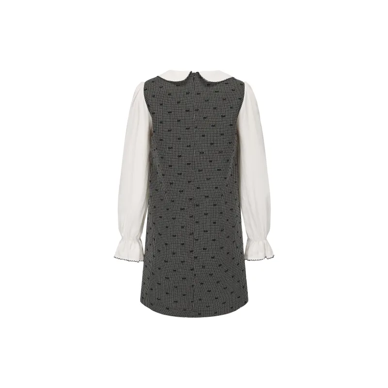 CHIWAWAMEME Long Sleeved Dress Women's Gray & Beige-1