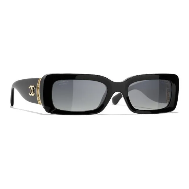 CHANEL Metal Acetate Rectangular Sunglasses Unisex Black-1