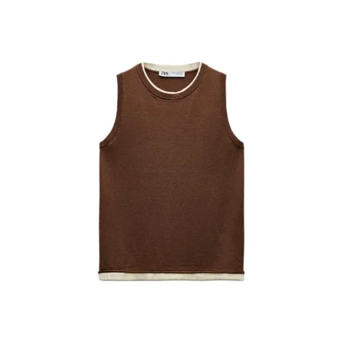 ZARA Tank Tops Women's Brown/Raw White