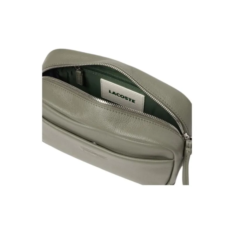 LACOSTE Cow Leather Crossbody Bag Women's Taupe-3