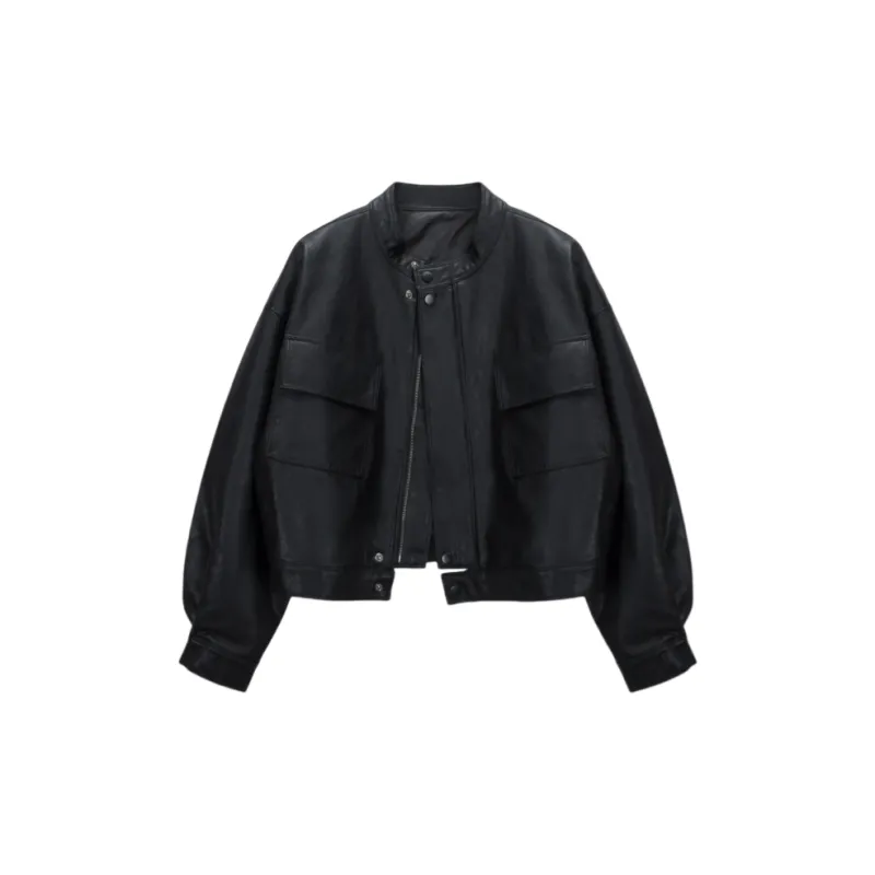 Classic Leather Jacket Exemplifies Unique Style Unisex-23