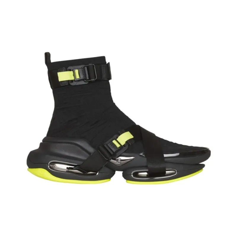 BALMAIN B-Bold Wear-Resistant High-Top Casual Shoes Men's Black Green-1