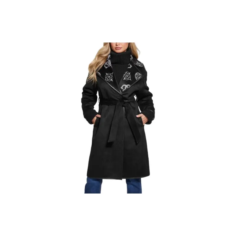 GUESS Double Face Wool Blend Coat Coats Women's Black-2