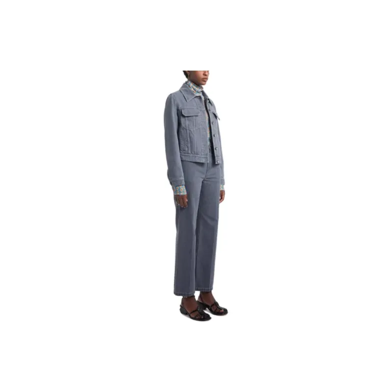 CARVEN SS23 Lapel Fitted Straight Long-Sleeved Denim Jacket Women's Gray-6