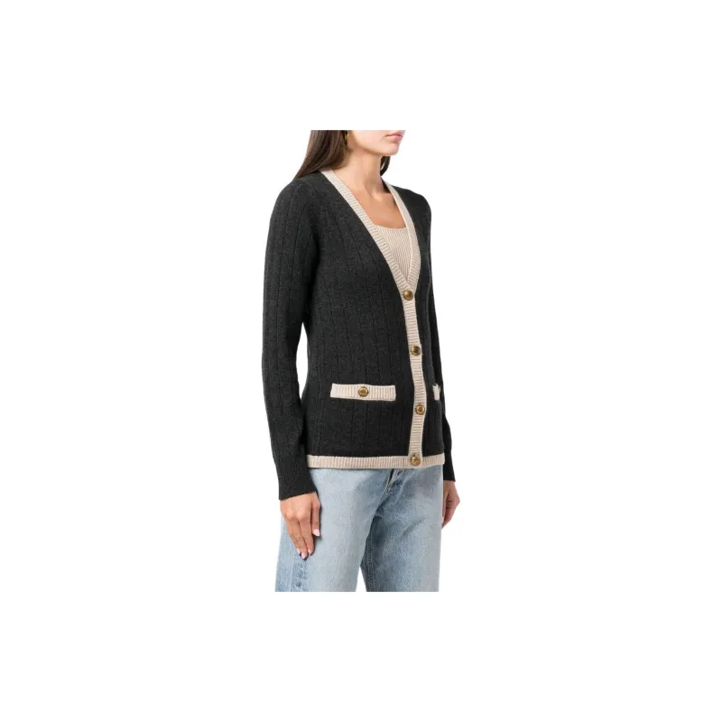 NILI LOTAN Contrast border Rib Knit Cardigan-4