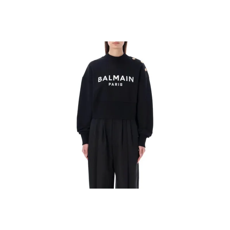 BALMAIN Logo Printed Cropped Sweatshirt-5