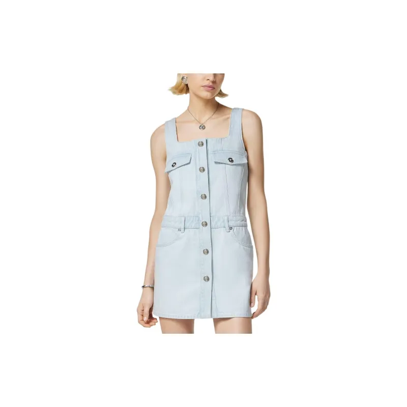 VERSACE Medusa Buttons Sleeveless Denim Mini Dress-1