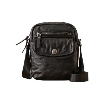Back Step Washable Soft Leather Top Grain Cow Leather Shoulder Bag Crossbody Bag Regular Men's Black