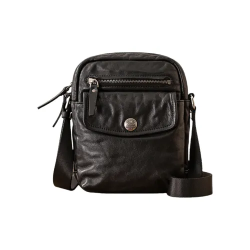 Back Step Washable Soft Leather Top Grain Cow Leather Shoulder Bag Crossbody Bag Regular Men's Black
