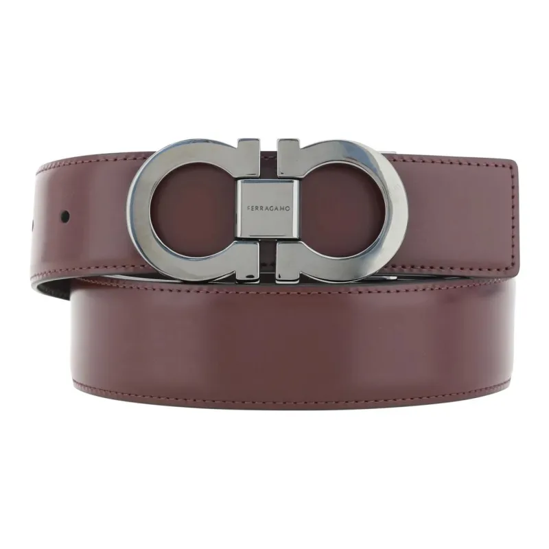 FERRAGAMO Calfskin Leather Belts Men's Red Width 3.5CM-1