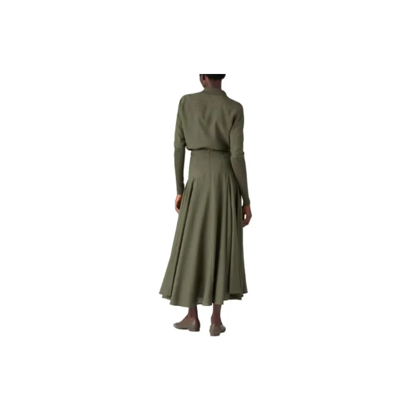 Loro Piana Flavia Skirt Casual Long Skirts Women's Green-3