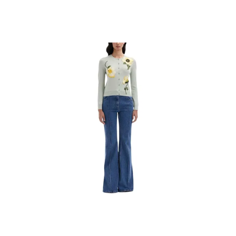 Oscar De La Renta Embroidered-flower Fine-knit Cardigan-1