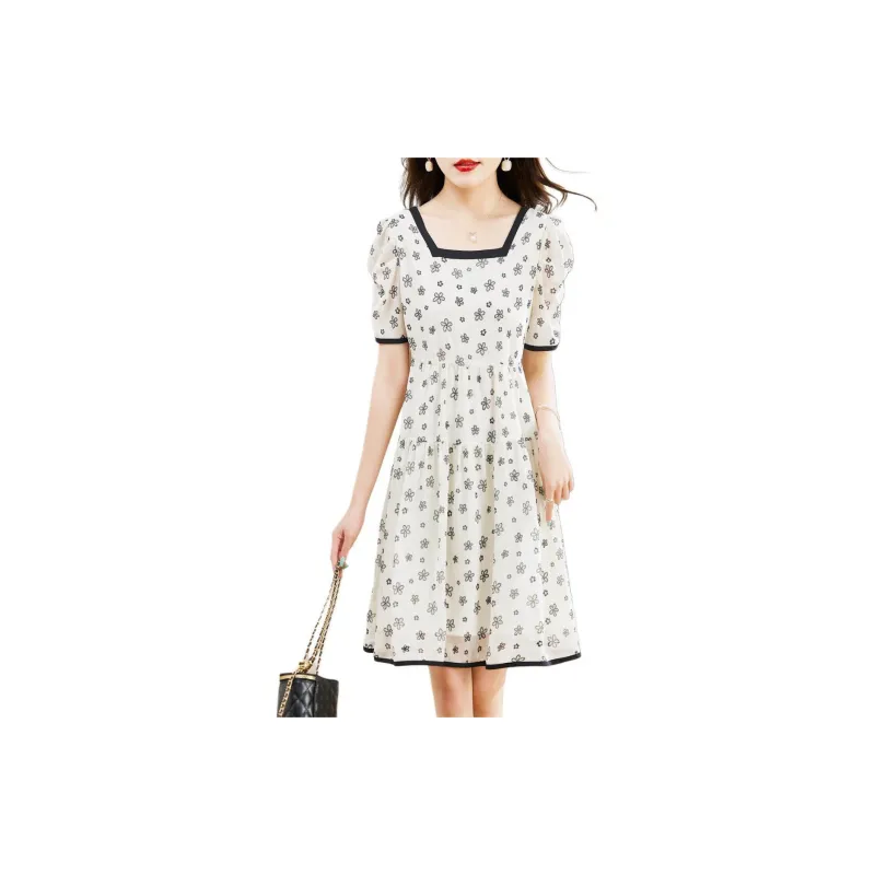 Hang Yi Court Short Sleeved Dresses Women's Apricot-1
