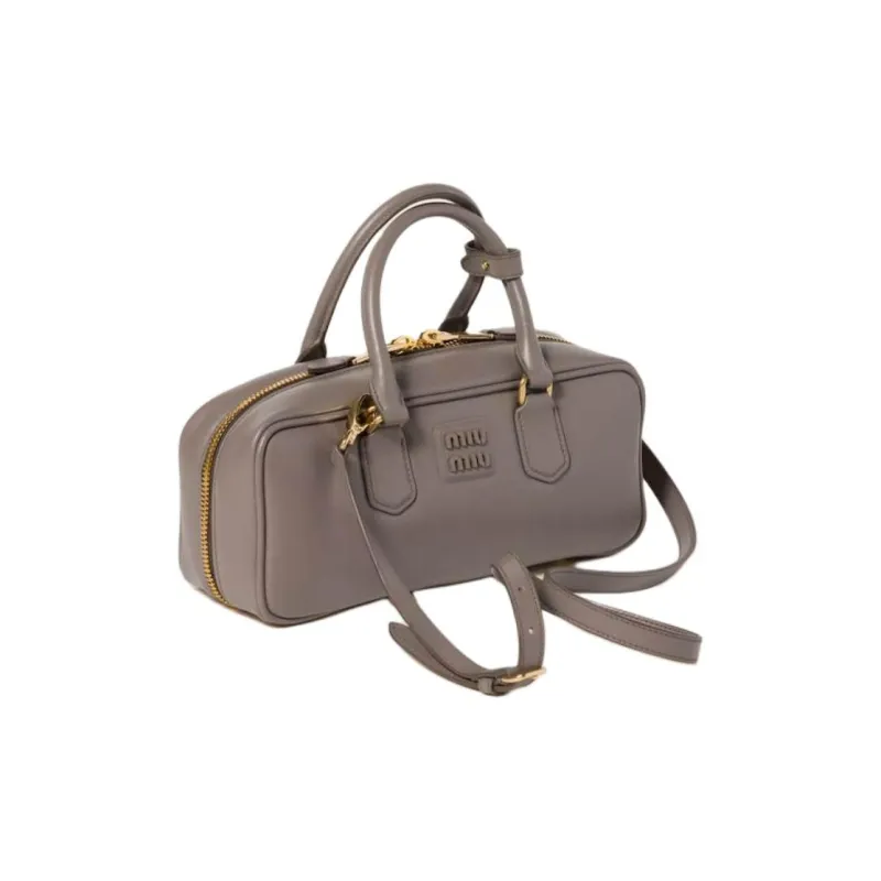 MIU MIU Arcadie Series Calfskin Bowling Bag, Shoulder Bag, Crossbody Bag, Handbag Tubas Women's Clay Gray-2