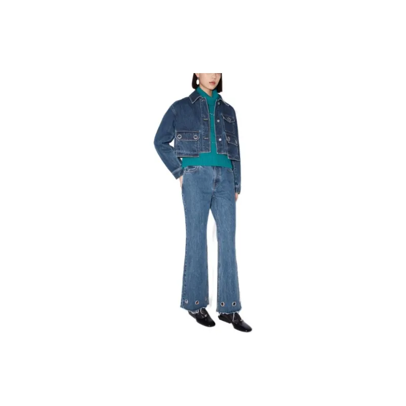 CARVEN FW23 Lapel Fitted Straight Long-Sleeved Denim Jacket Women's Denim Blue-2