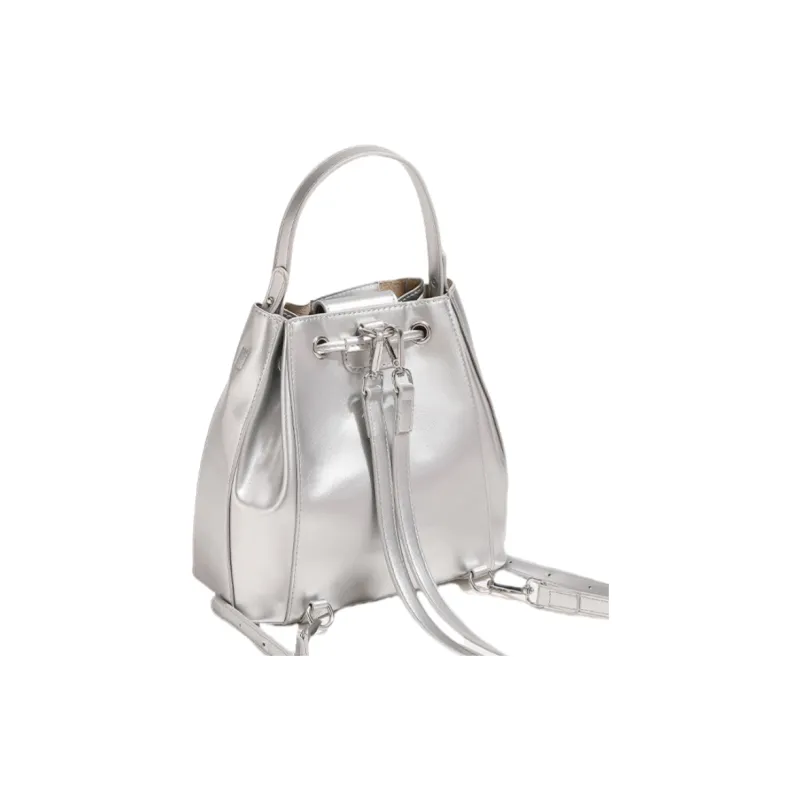 NOMK PU Backpack, Handbag, Bucket Bag Women's Ecru/Silver/Black-7