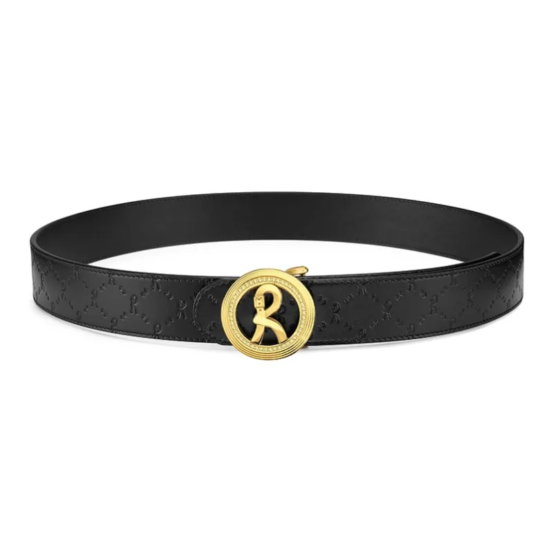ROBERTA DI CAMERINO Cow Leather Belts Men's Black 3.7CM Anniversary Gift Set-2