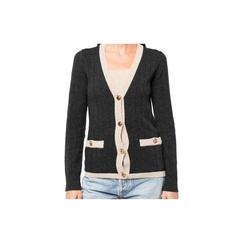 NILI LOTAN Contrast border Rib Knit Cardigan-2