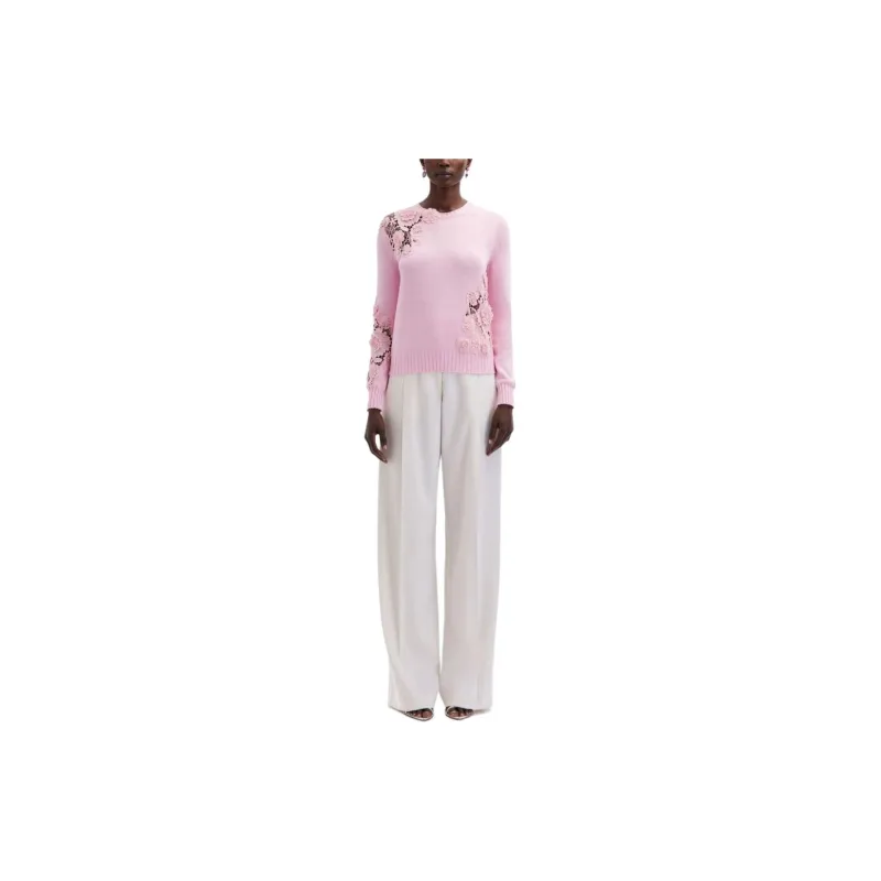 Oscar De La Renta Lace-detail Fine-knit Jumper-1