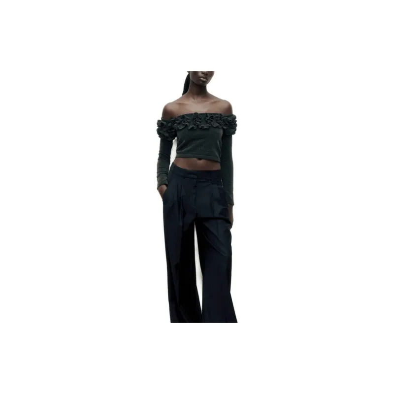 ZARA Crop Tops Women's Gray-1