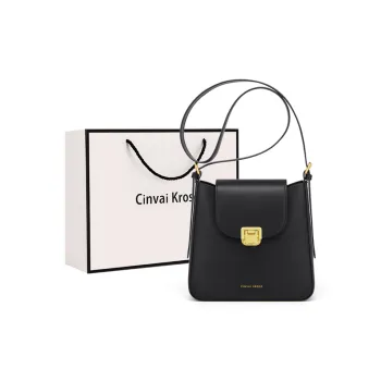 Simvay Clos Cow Leather Shoulder Bag Crossbody Bucket Bag Regular Small Size Women's Black/Brown
