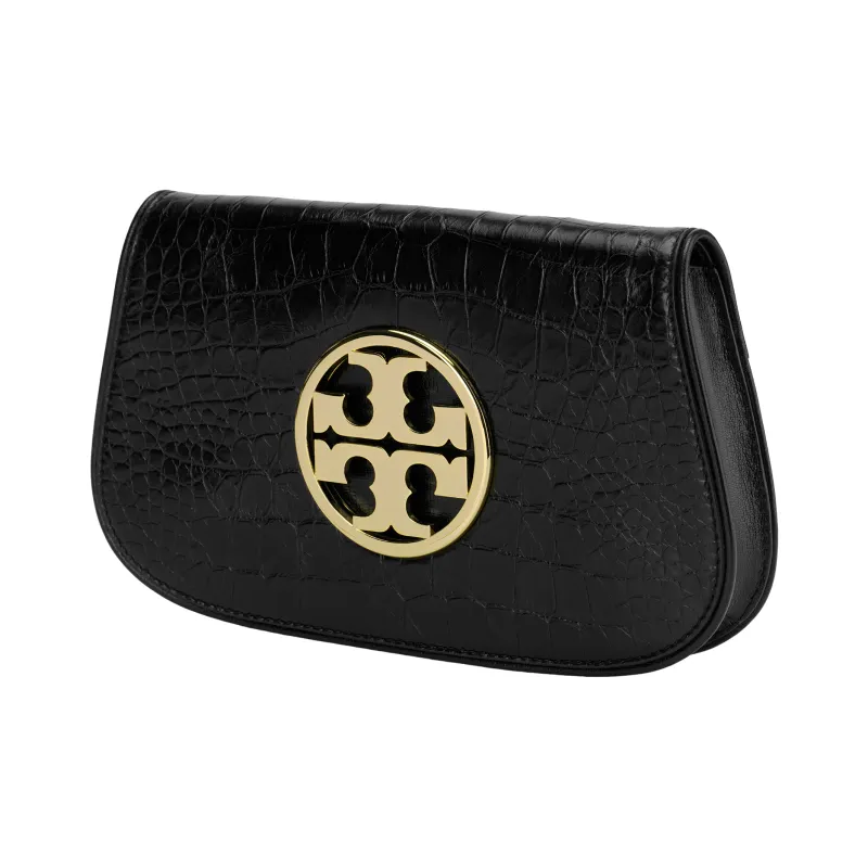 TORY BURCH Crocodile Embossed Leather One Shoulder Clutch Regular Women's Black-3