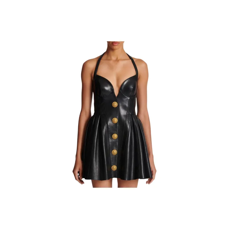 BALMAIN Pleated Leather Minidress-2