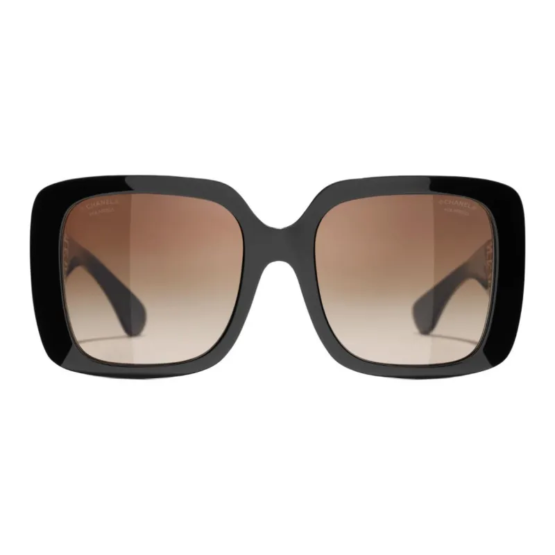 CHANEL Metal Resin Square Sunglasses Unisex Black-1