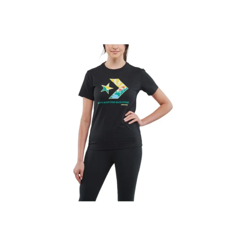 Converse Star Chevron Infill T Shirts Women's Black-5
