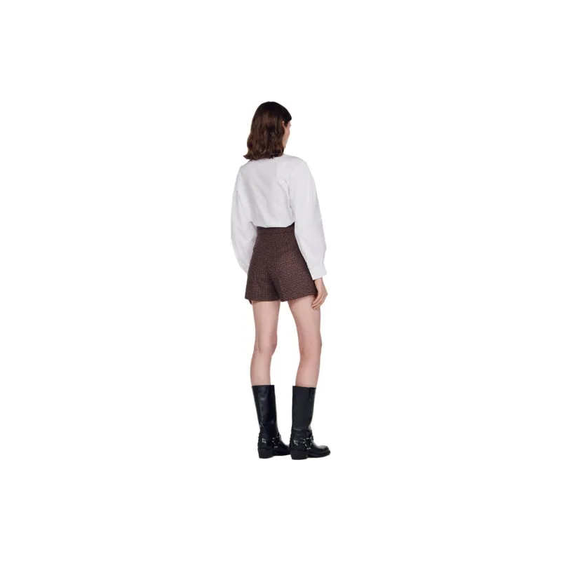 Sandro Houndstooth High-waisted Shorts-1