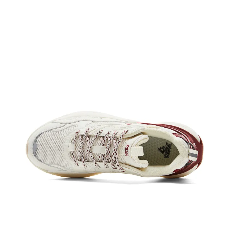 PEAK Taichi Yunxi Cushioning Coverage Rebound Slip Resistant Low Top Casual Shoes Women's Canvas White Dark Red-3