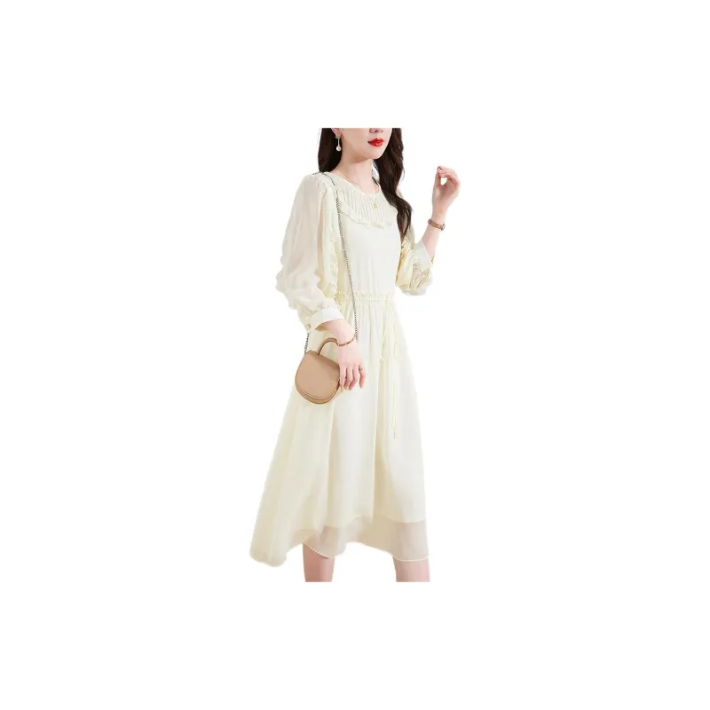 Ink Beauty Long Sleeved Dresses Women's Beige-2