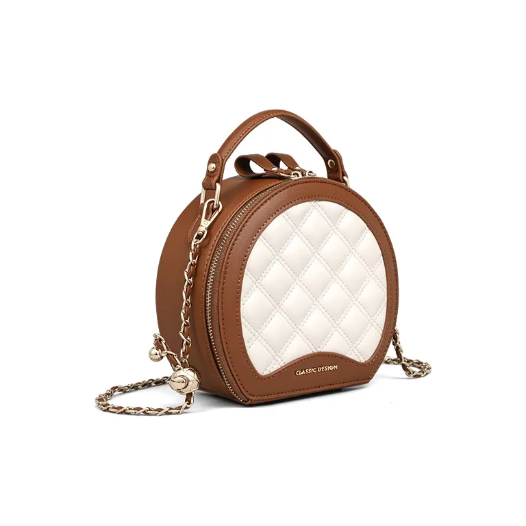 PT'SON Cow Leather With Synthetic Leather Handbag, Shoulder Bag, Crossbody Bag Regular Women's Beige White Brown-2