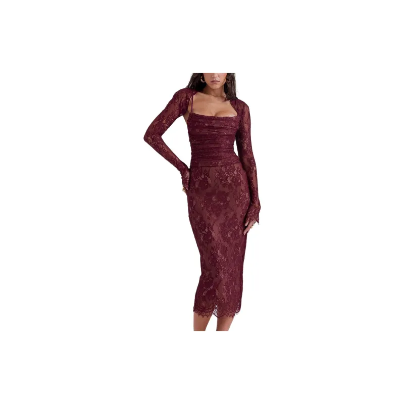 HOUSE OF CB GAIA Long-Sleeved Dresses Women's CLARET/Dark Purple Red-4