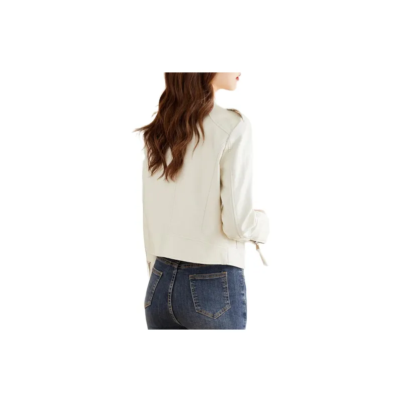 TERRE BLEUE Leather Jacket Women's Ecru-3