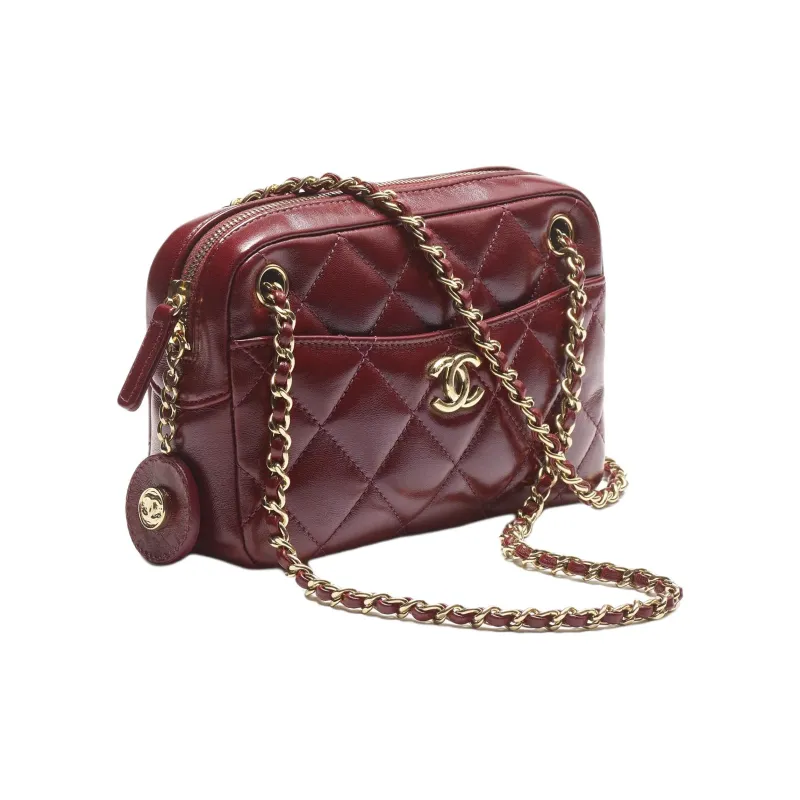 CHANEL Polished Lambskin Camera Bag, Crossbody Bag, Shoulder Bag Mini Women's Burgundy-1
