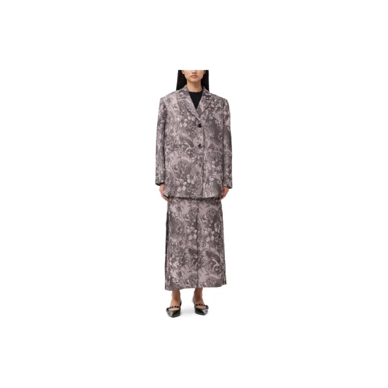 GANNI Rippled Jacquard Oversized Blazer Business Suit Women's Black-2