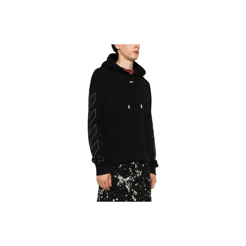 OFF WHITE Logo Printed Drawstring Hoodie-4