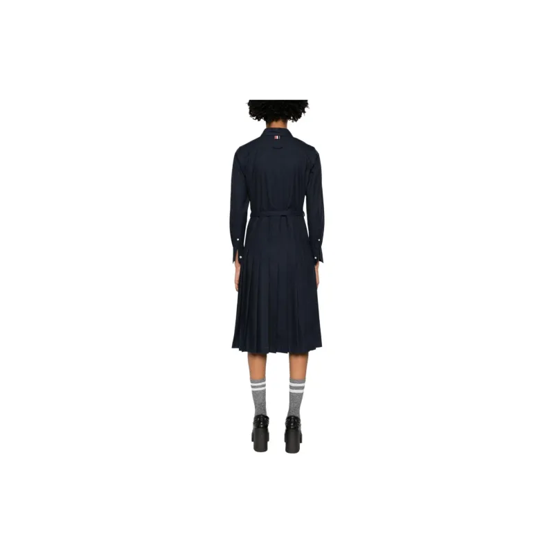 THOM BROWNE Belted Pleated Midi Dress-2