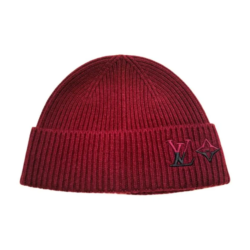 LOUIS VUITTON Cashmere Beanies Men's Burgundy-0
