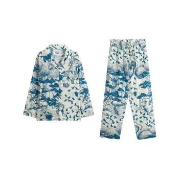 CICADAHOME Oriental Flag Tiger Series Pajama Set Men's Multicolor Cyan
