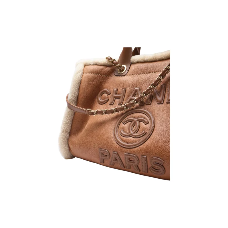 CHANEL Lambskin One Shoulder Handbag Tubas Women's Brown & Beige-3