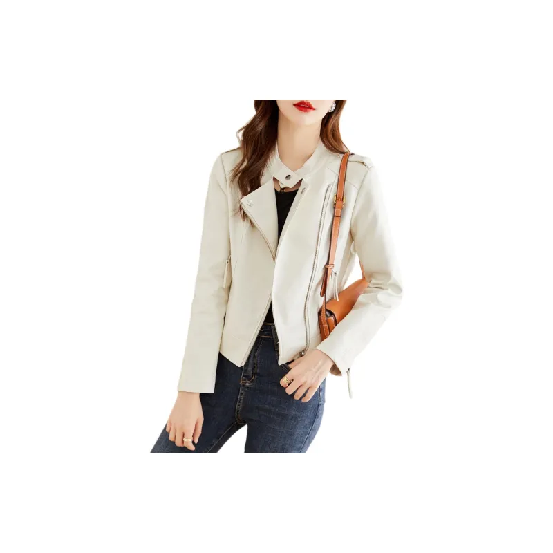 TERRE BLEUE Leather Jacket Women's Ecru-2