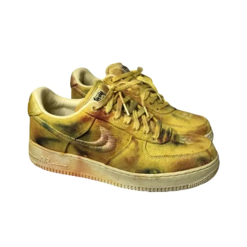 Stussy x Nike Air Force 1 Hand Dyed Los Angeles Low Top Skateboard Shoes Unisex Yellow-1