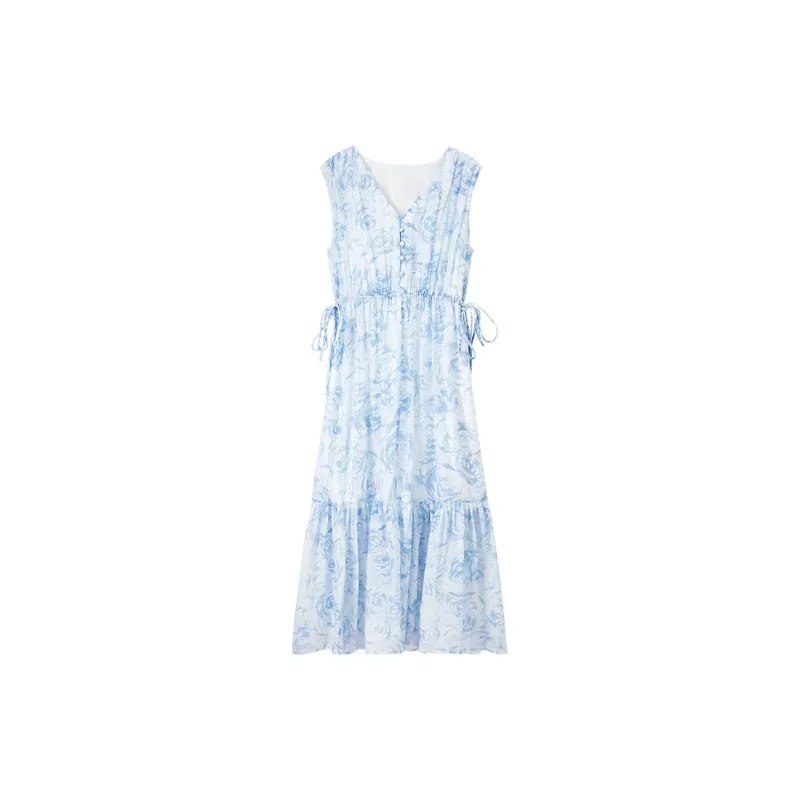 SENTUBILA Sleeveless Dresses Women's Blue Floral-6