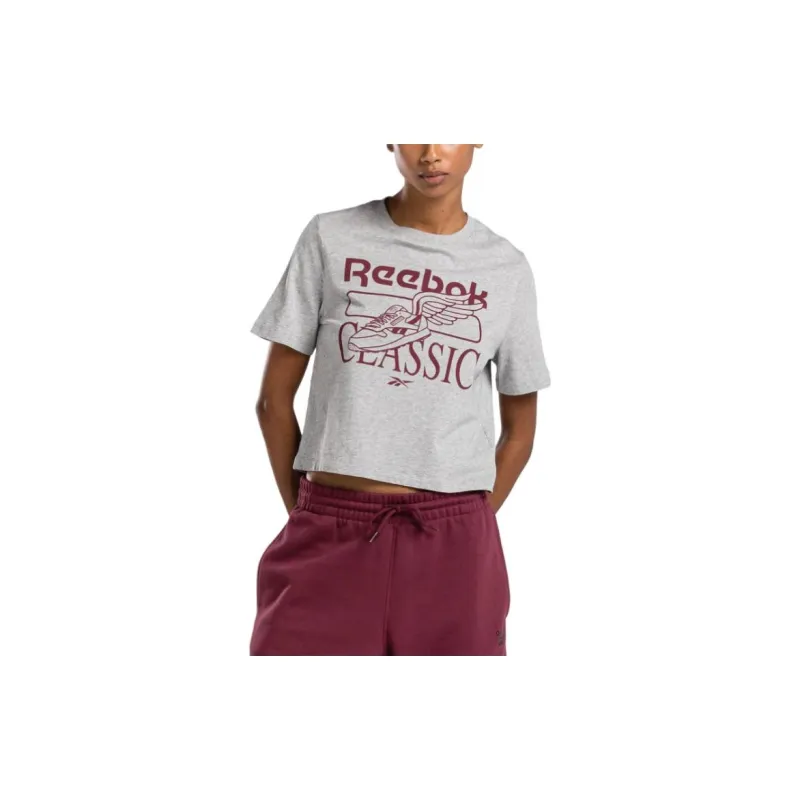 Reebok T-Shirt Women's Light Gray/Burgundy-1