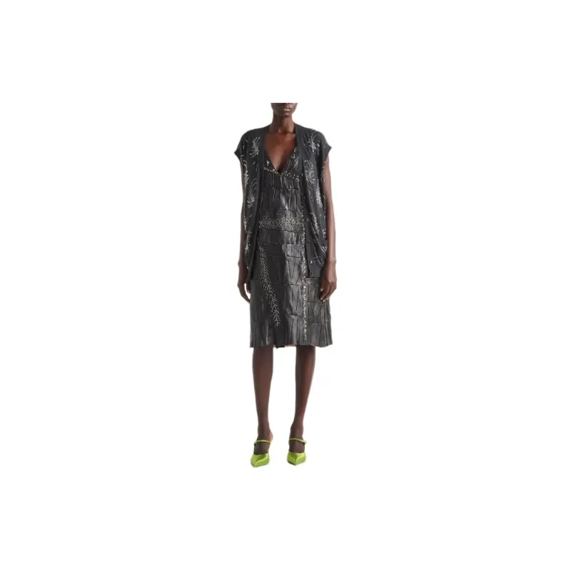PRADA Patchwork Leather Midi Dress-1