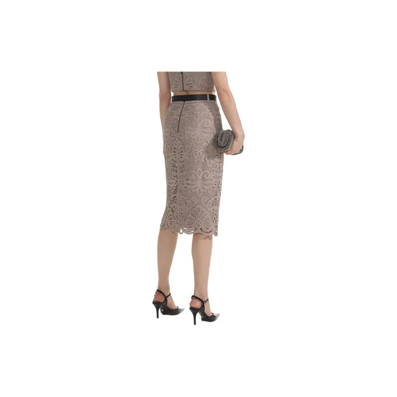 Self portrait Casual Long Skirts Women's Dark Gray Brown-2